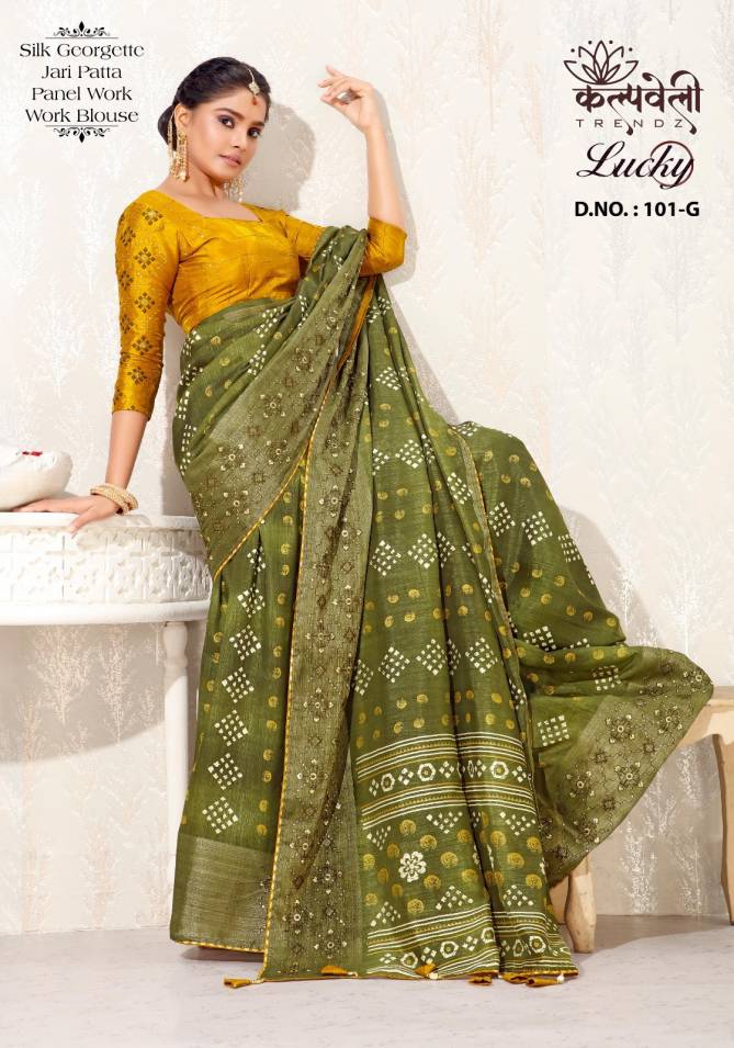 Lucky 101 By Kalpatru Silk Georgette Bandhej Printed Sarees Orders in india